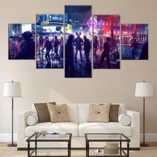 Home Decor Modular Canvas Picture 5 Piece Watch Dogs: Legion Game Painting Poster Wall For Home Canvas Painting frame