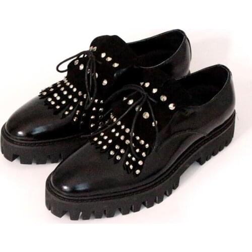 New arrival lace up dress shoes rivet wedding shoes formal genuine leather fashion tassel increase platform shoes for men