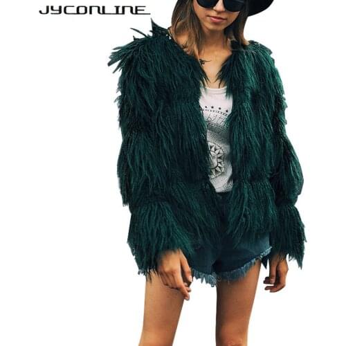 JYConline Soft Faux Fur Coat Women Fluffy Warm Long Sleeve Female Outerwear Winter Fur Coat Jacket Hairy Overcoat Large Size 3XL