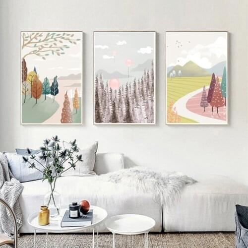 Canvas Painting Print Nordic Wall Art Picture Living Room Decor Fresh Natural Idyllic Village Mountain River Scenery Poster