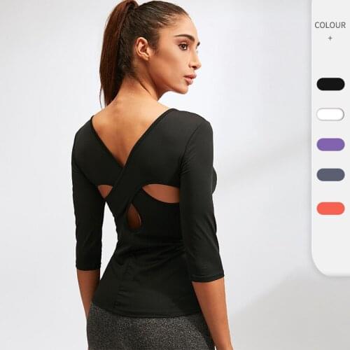 New Autumn Yoga Tops Women Sports Top Fitness Sport Shirt Gym Tops Female t Shirt Solid Long-Sleeved Back crossing Shirt