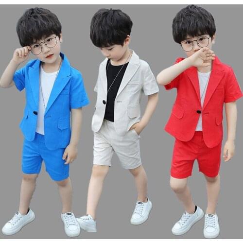 Formal Boys Summer Suit Sets Children Short-sleeved Blazer Shorts Dress Outfits Kids Birthday Party Performance Cosutme