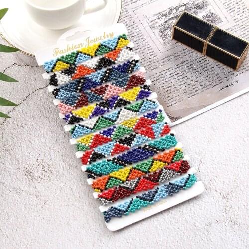 Wholesale 30pcs/lot Bohemian Men Multi-color Rice Beads Braided Elastic Bracelets For Women Fashion Beach Jewelry Party Gifts