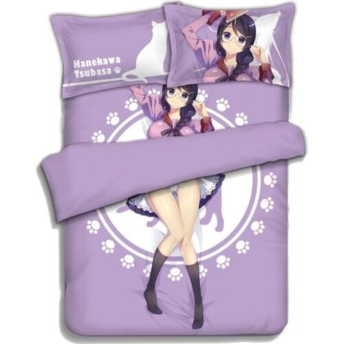 Anime Cartoon Bakemonogatar Hanekawa Tsubasa Quilt Cover Soft Printed Bedding Set With Pillow Cases Bed Sheet Duvet Cover Set