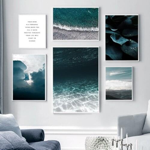 Nordic Posters And Prints Sea Water Clouds Rain Dew Leaves Wall Art Canvas Painting Landscape Wall Pictures For Living Room Deco