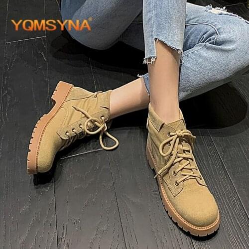 YQMSYNA Casual Ankle Boots Comfortable Thick Bottom Flat With Round Toe Boots Convenient Lace-up Solid Office Lady Shoes AS326
