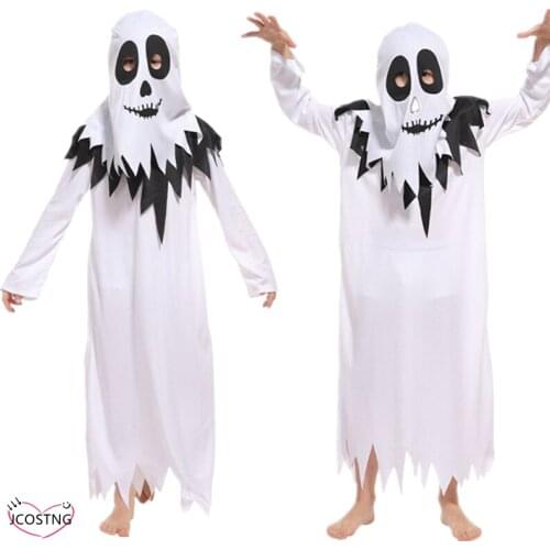 Halloween Purim Carnival Scary Costumes Kids Children White Ghost Costume Cosplay Robe for Boys Girls Party Clothes