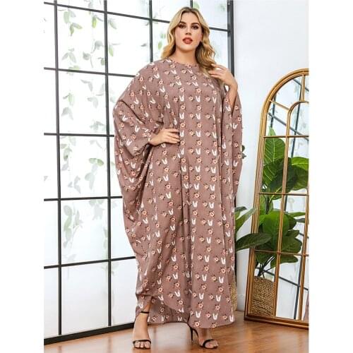 Ramadan Muslim Women Print Abaya Loose Batwing Sleeve Long Maxi Dress Dubai Kaftan Arab Gown Islamic Clothing Jilbab Middle East