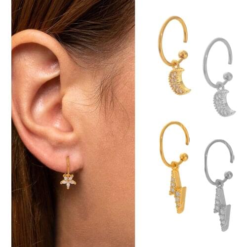 1Pc Cz Pendant Dangle Hoop Cartilage Earrings for Women Heart Moon Flower Wings Helix Tragus Rook Lobe Ear Piercing Jewelry