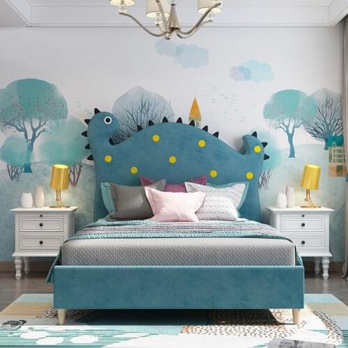 Modern simple solid wood childrens bed boy single bed double bed girl princess bed young kids bed dinosaur bed