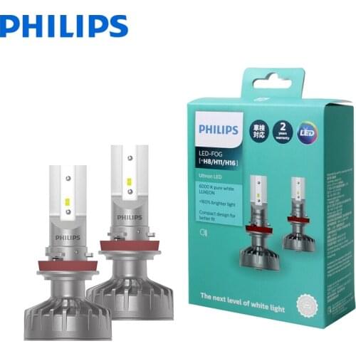 Philips LED H8 H11 H16 Ultinon LED Auto fog light 6000K cold blue white light + 160% brighter compact design 11366UL X2, pair