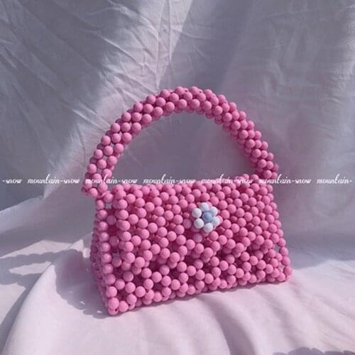 Floral Purple Pink Handmade Flower Lock Square Handbag Beaded Flap Double Shoulder Strap Messenger Bag Clutch Purse for Women