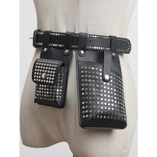 Womens runway fashion punk rivet PU leather bag Cummerbunds female Dress Corsets Waistband Belts decoration wide belt R3429