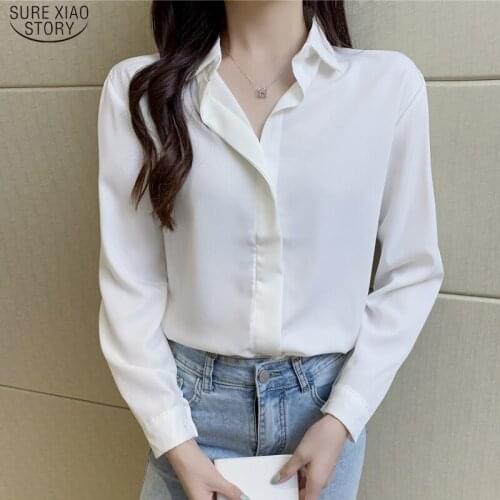 Office Casual Long Sleeve Women Shirts Chiffon 2021 Autumn White Women Blouses and Tops Button Up Female Clothing Blusas 16167