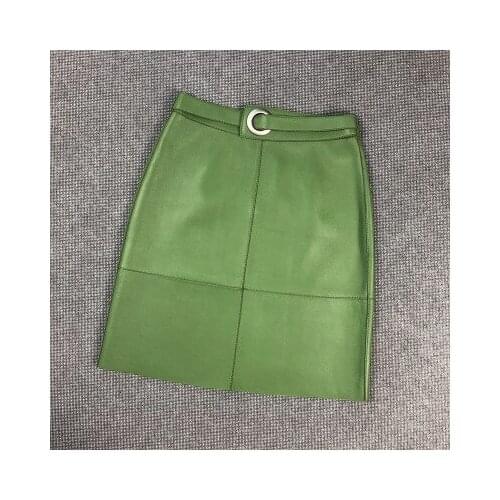 2020 Women Spring Genuine Real Sheep Leather Skirt E21