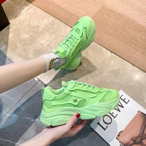 Womens Chunky Sneakers Thick Bottom Platform Vulcanize Shoes Fashion Breathable Light Casual Running Shoe Woman Female 2021 New