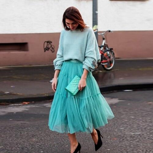 Turquoise Tulle Skirts 2020 New Fashion Mid-calf Pretty Tutu Skirt Female Casual Skirt CUSTOM MADE