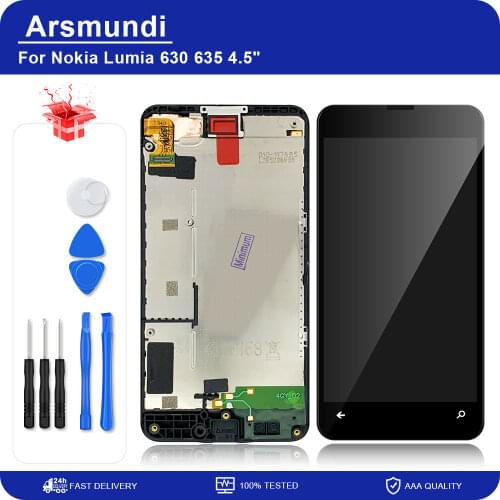 For Nokia Lumia 630 635 RM-977 RM-978 4.5" LCD Display Touch Screen Digitizer Assembly With Frame For Microsoft 630 LCDs + Gift