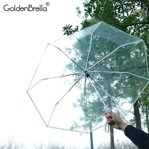 Brand Transparent Umbrella Women Female 3 Folding Umbrella Parapluie Fully-Automatic 3 Colors Woman Travel Outdoor Umbrella Gift