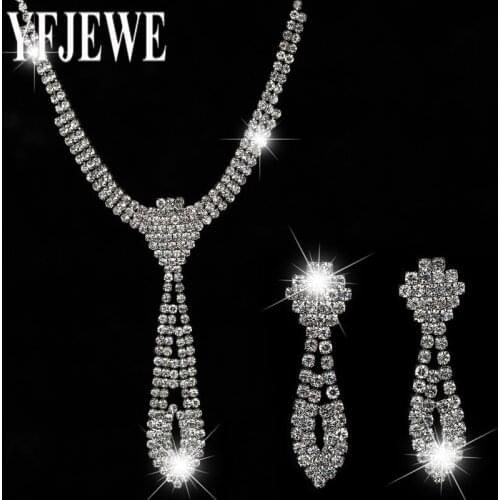 2017 Women New Fashion Jewelry Sets Nechlace And Wedding Bridal sliver plated Earrings Silver Plated Rhinestone For Party N195