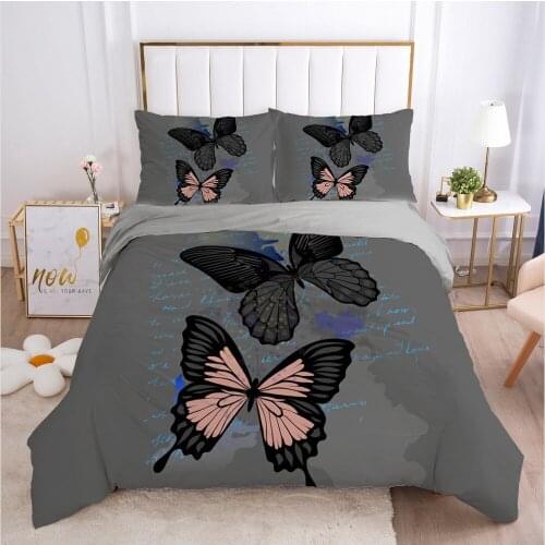 3D Gray Duvet Cover Set Bedding Sets Butterfly Quilt Covers Pillowcases Comforther Cases King Queen Full Twin Size Bed Linen
