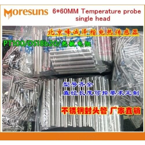 Free Ship 20pcs 6*60MM Temperature probe single head small steel pipe stainless steel shell for PT 100/DS18B20/NTC Sensor