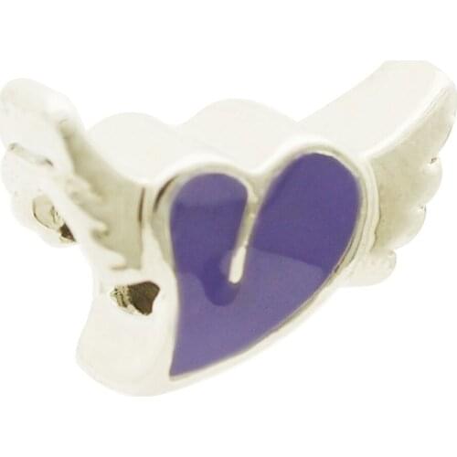 Slide charm Free shipping Valentines Day gift a long blue wings of love charm beads fit Pandora bracelets charm bracelets and