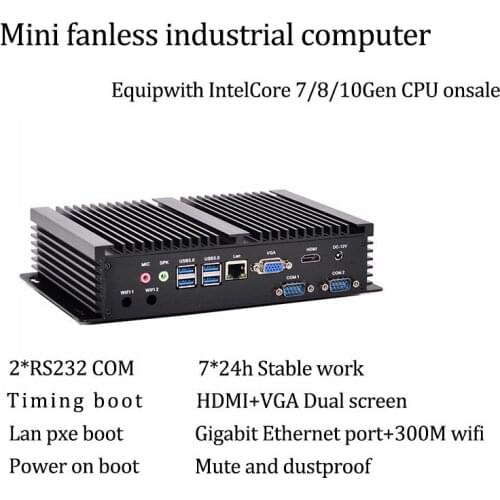 Dual COM 10Gen Fanless Mini PC Intel i5-8250U/i7 10510U RS232 COM USB WIFI industrial PC Desktop Computer