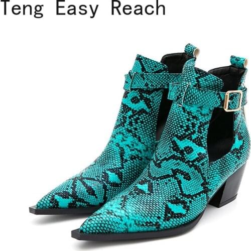 Boots Female Shoes 2021 Ankle Boots Springs Chelsea Womens Rivets Autumn Pointed Toe Shoes Female Mid Heel Footwear blue