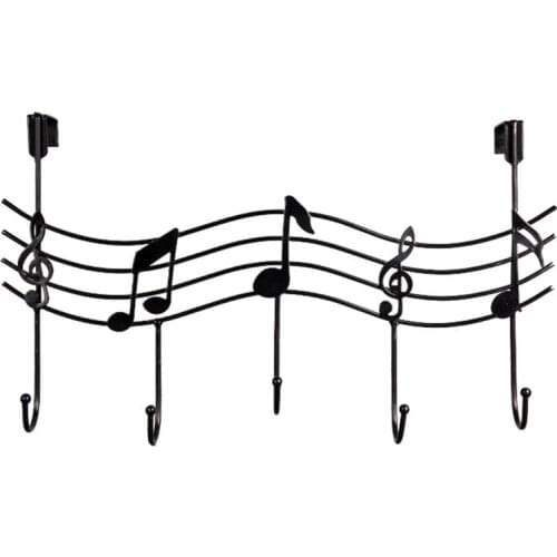 Door Back Fashion Music Notes Metal Hanger Hooks Kitchen Bathroom Organizer Hanging Rack Holder With 5-Hook