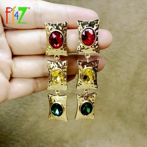 F.J4Z 2021 Trend Geometric Earrings for Women Designer Golden Alloy Imitation Stone Statement Earring Cocktail Evening Jewelry