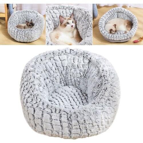 Lit pour animal de compagnie, rond, en peluche, lavable, chauffant, confortable, intérieur, antidérapant, pour chiot, chaton