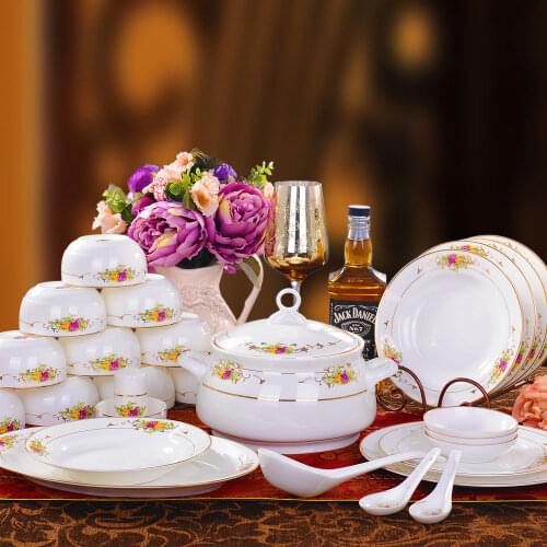 Jingdezhen Guci tableware 56 authentic Chinese head bowl dish bowl and spoon sets up suits in Phnom Penh