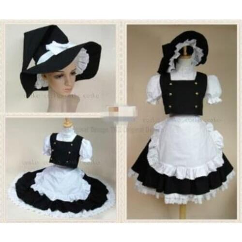 TouHou Project Kirisame Marisa Maid Dress Cosplay Costume Full Set With Hat Custom Made Free Shipping