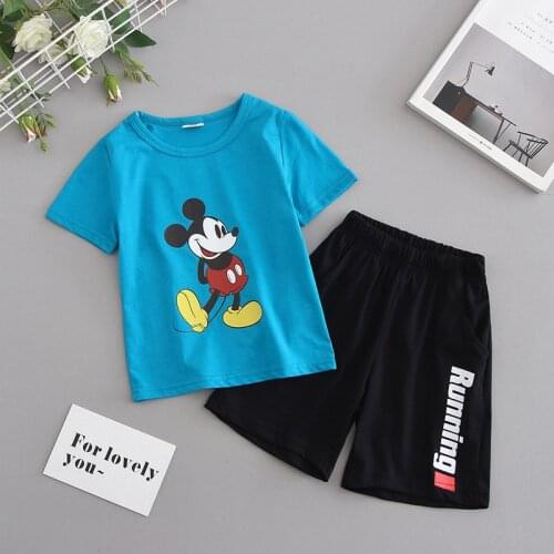 Summer kids cartoon clothing sets birthday short-sleeved tops and shorts Mickey Mouse sport boys fashion party childrens set