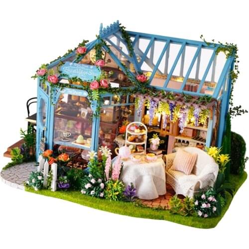 MagiDeal 1/24 Miniature Diorama Dollhouse DIY Kit Garden Cake Shop Tea House