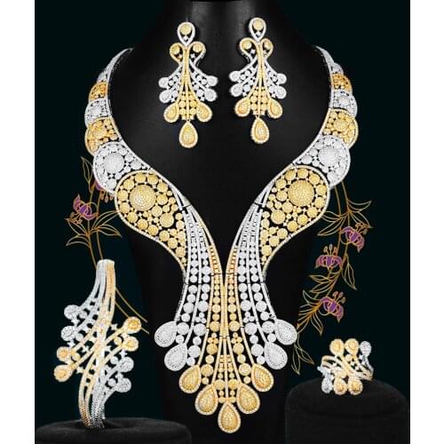 Blachette Fashion Gorgeous Embroidery FLOWERS Jewelry Sets For Women Wedding African Indian Cubic Zircon Dubai Bridal Jewelry