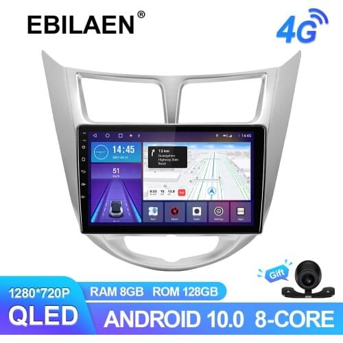 EBILAEN Car Radio Android 10.0 For Hyundai Solaris Accent Verna 2010-2016 Multimedia GPS Navigation Wireless Carplay 6G128G RDS