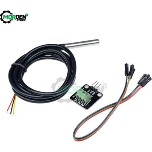 For Arduino DS18B20 Temperature Sensor Module Set Waterproof 100CM Digital Sensor Cable Stainless Steel Probe Terminal Adapter