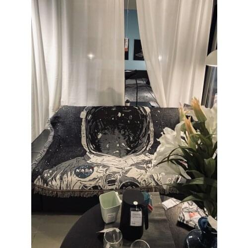 NASA Space Astronaut Sofa Throw Blanket Cotton Thread Knitted Blanket With Tassel Sofa Cover Bed Blanket