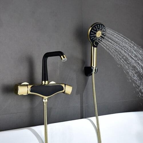 Latest brass wall mounted Bathtub faucet luxury bathroom shower faucet set cold hot mixer faucet Black Gold