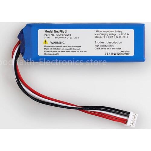 New 3.7V 3000mAh Battery for JBL Flip 3 Bluetooth Player Li-po Polymer Rechargeable Accumulator Pack Replacement GSP872693