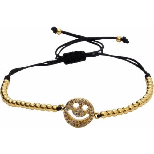 New Trendy Anil Arjandas Smile Face Bracelet, Micro Pave White CZ Smiling Face Charm & 3mm Copper Beads Briaded Macrame Bracelet