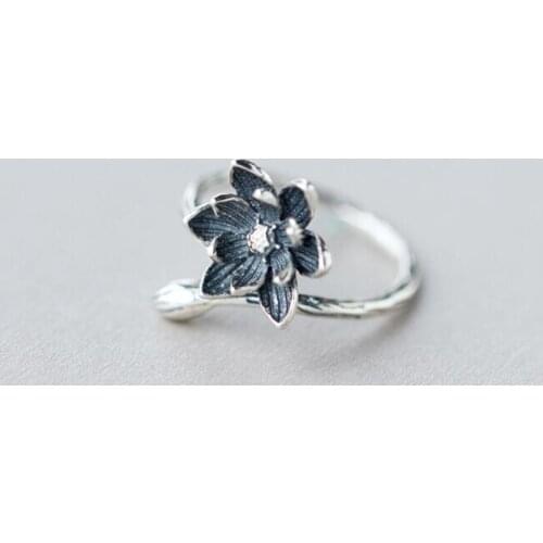 Oly2u 2019 Lotus Flower Ring for Women Retro Style Ring Flower Adjustable Open Lady Wedding Rings Jewelry SYJZ077