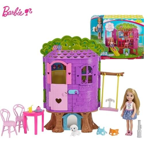 Original Barbie Lovely Mini Doll Toy Barbie Club Chelsea Treehouse With Slide And Swing Best Toy Birthday Gift For Girls FPF83