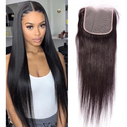 Osolovely Hair Straight Human Hair Lace Frontal Closure Natural Color 16-20 Inch Transparent 6x6 Lace Closure