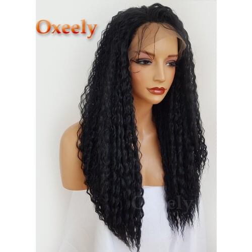 Oxeely 180 Density Synthetic Lace Front Wigs Loose Deep Curl Black Color Long Hair Wigs Lace Front Wig for Women Baby Hair