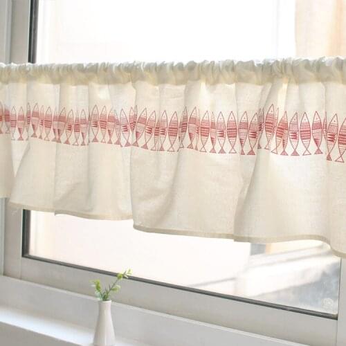 Half Curtain Countryside Style Cotton Curtain Cartoon Fish Pattern Valance Coffee Short Curtain for Window Kitchen Cabinet Door