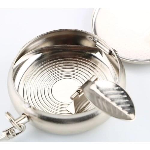 Silver Vehicle Round Shaped Stainless Steel Cigarette Ashtray Cigarette Supplies Smoking Accessories Key Chain