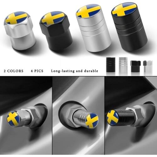 Car Styling 4Pcs Metal Sweden Logo Wheel Tire Valve Stem Caps Cover For Volvo V40 V50 V60 V70 S40 S60 S60L S70 S80 S90 XC40 XC60